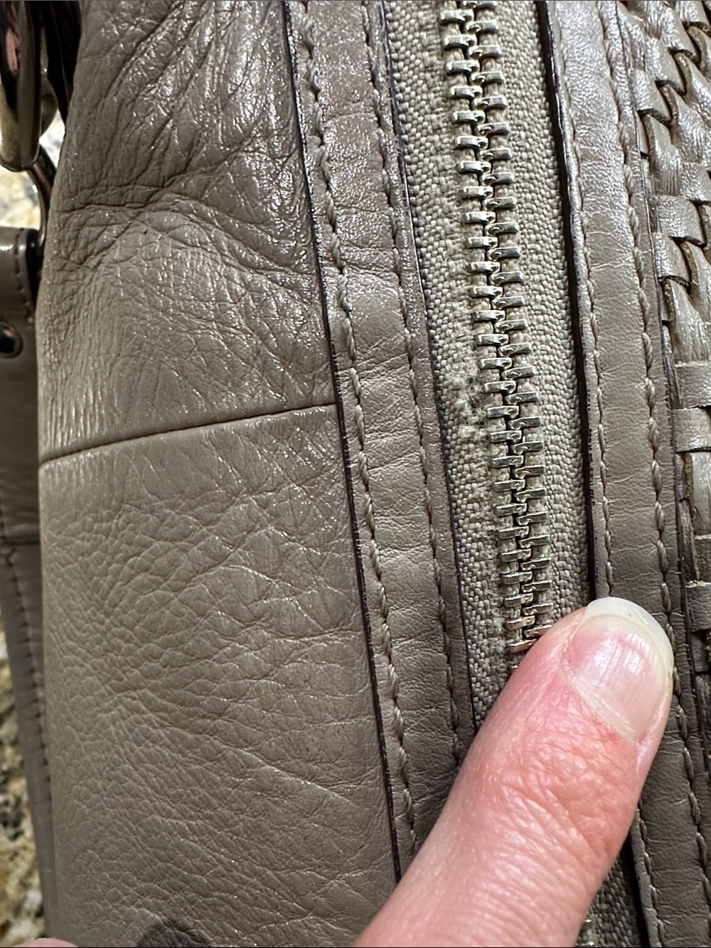 Coach Kristen Woven Leather Shoulder Satchel in Taupe Gray with pink interior - Picture 10 of 16